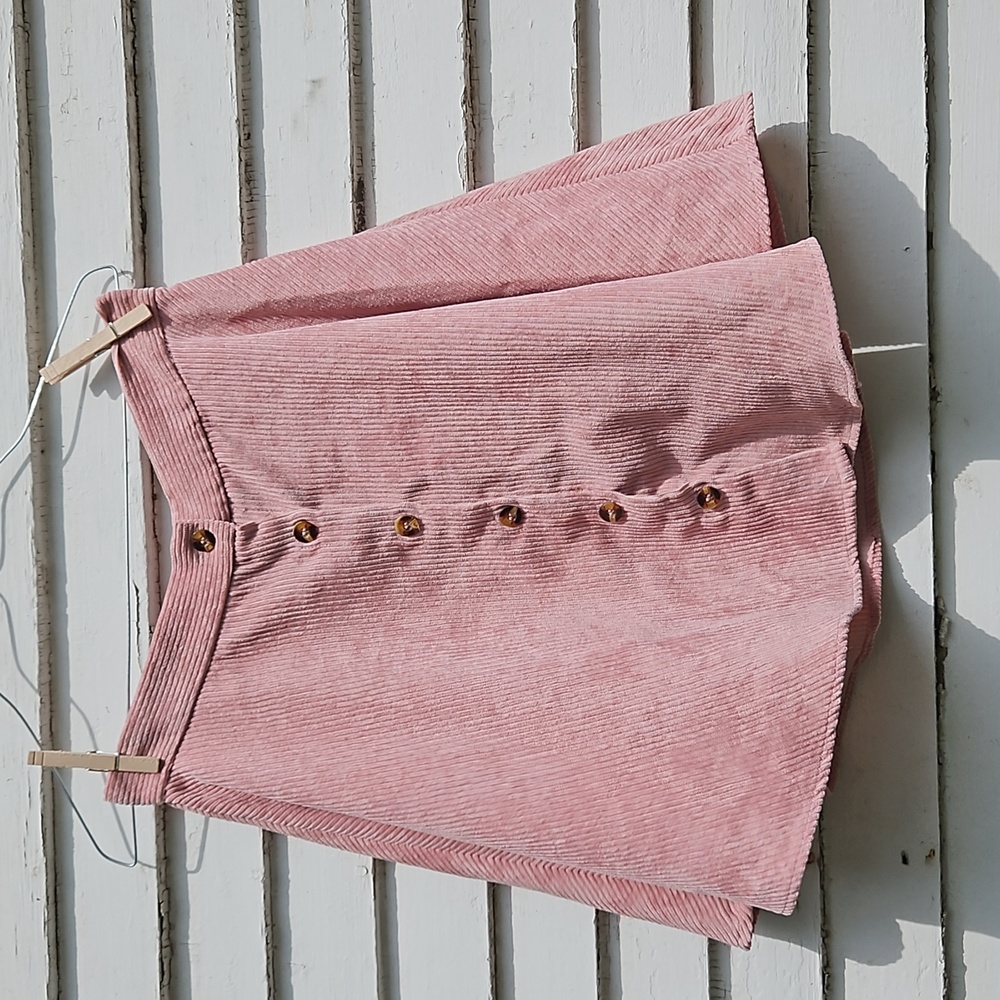 Shein Button Front Mini Skirt Pink Corduroy A-Line Short Flare
